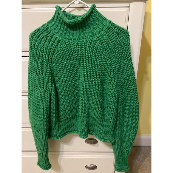 H&M Kelly Green Chunky Knit Cropped Boxy Sweater Women’s Size Small EUC - Picture 3 of 8